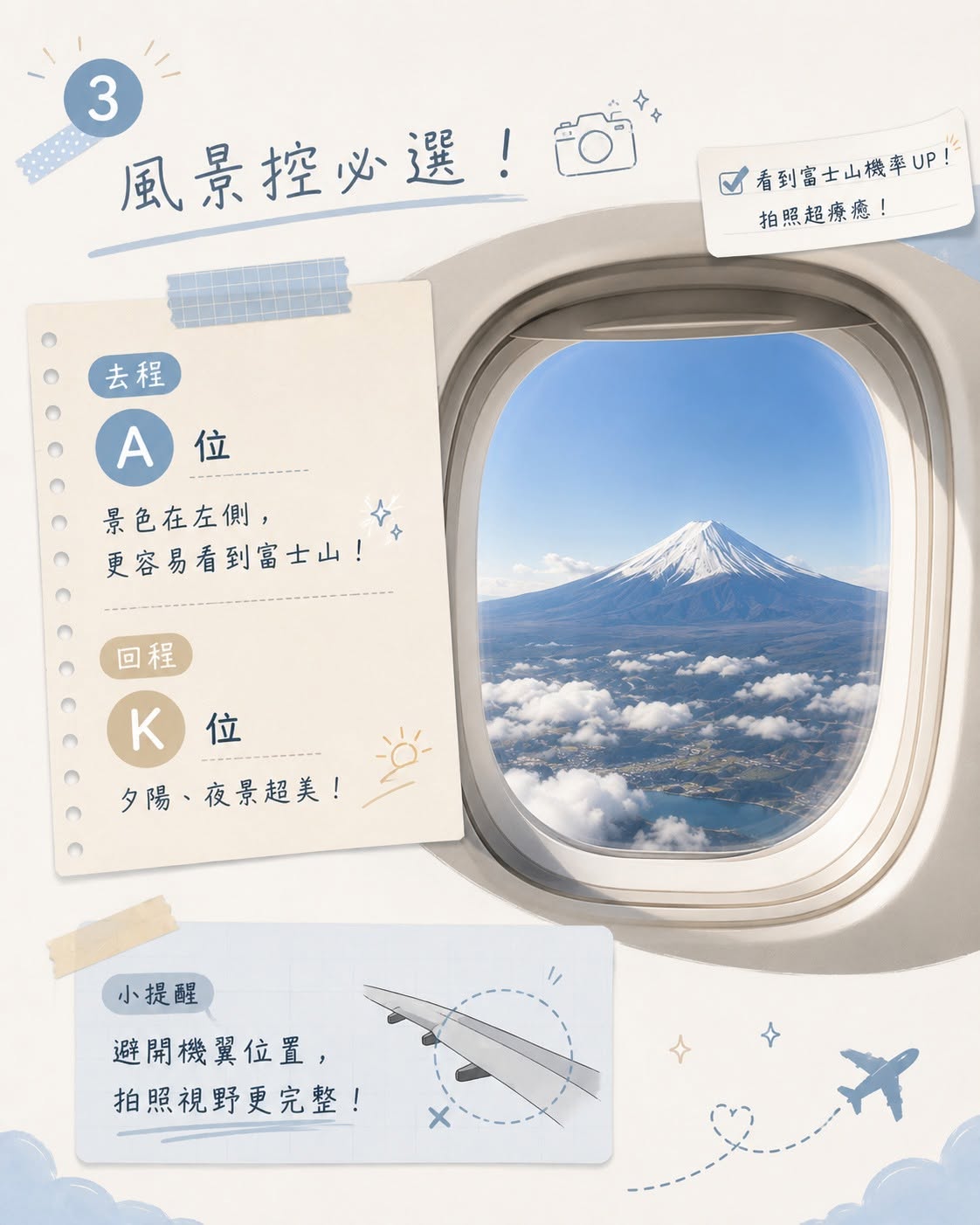 飛機上看富士山必備左去右回技巧